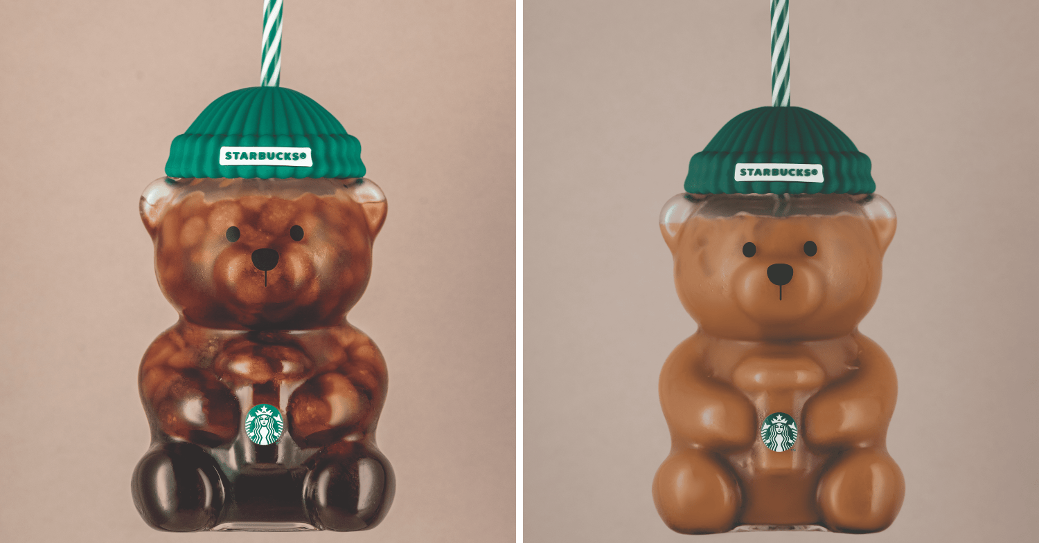 Starbucks Bearista Glass Cold Cup with coffee