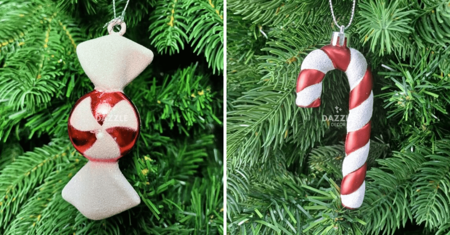 peppermint candy and candy cane baubles