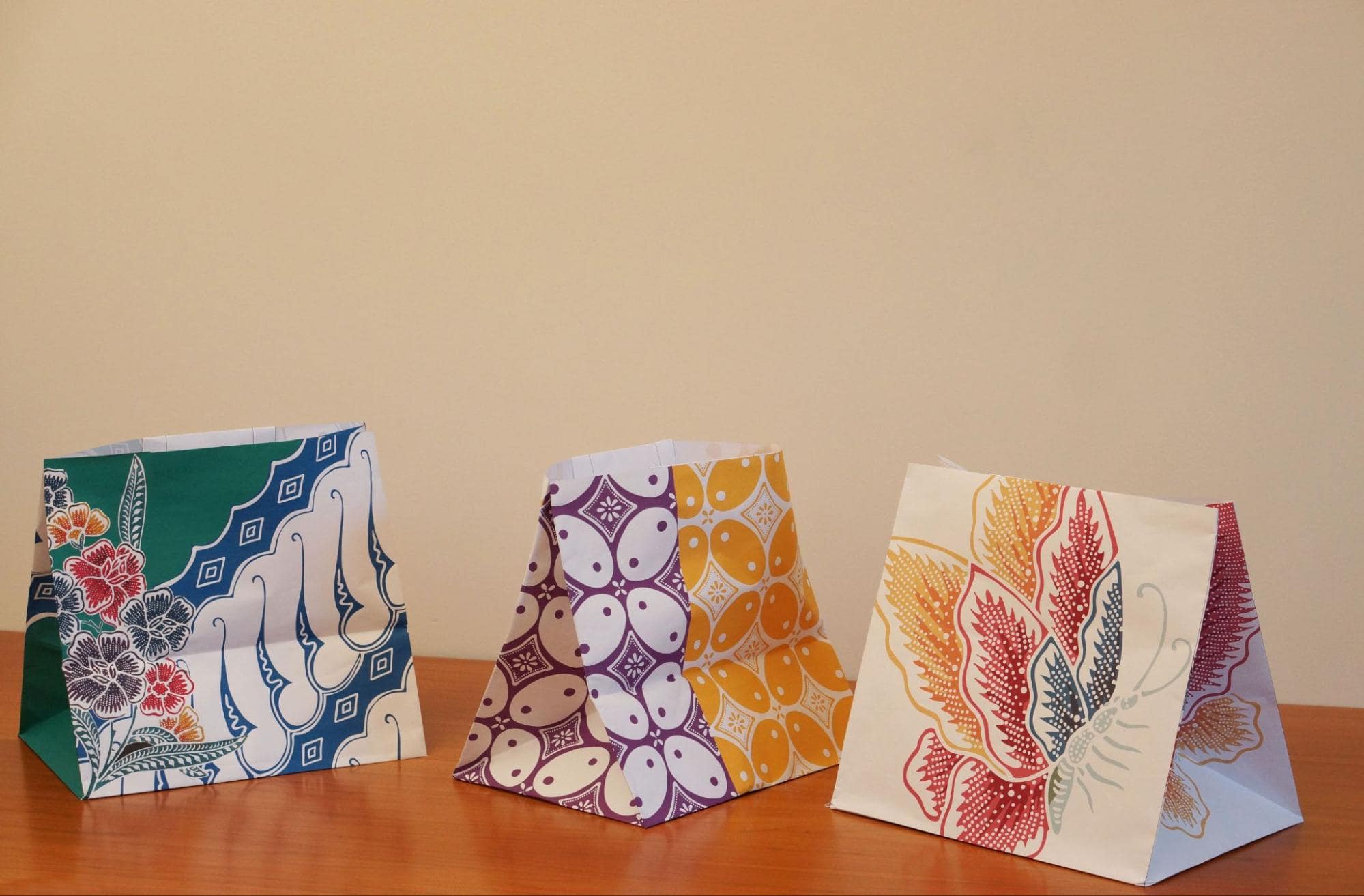 light to night - batik-inspired paper lantern bags for Gathering on the Lawn by Michael Lin