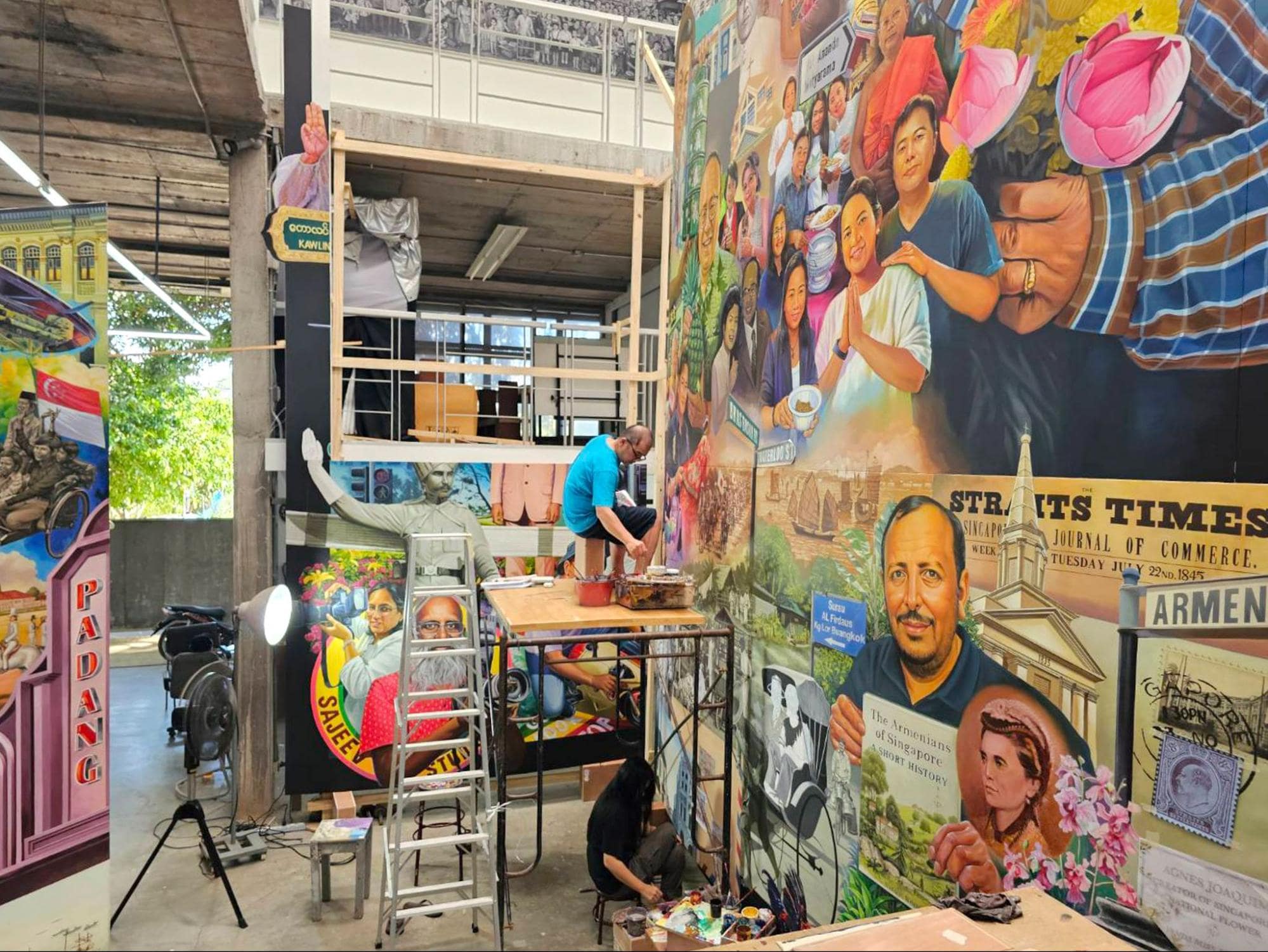 Behind-the-scenes of the SG-themed mural by Navin Rawanchaikul