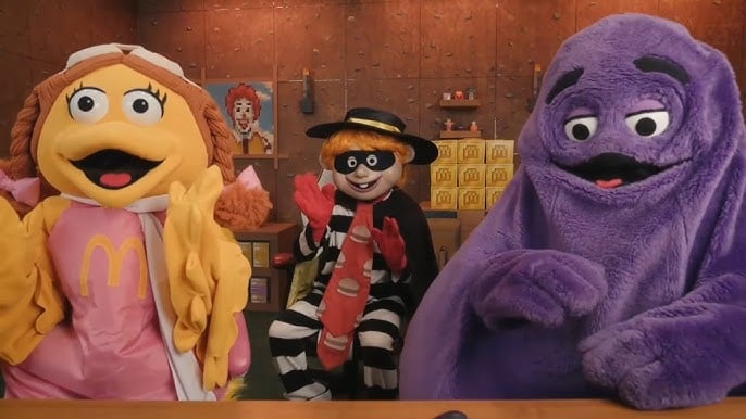 McDonaldland characters Birdie, Hamburglar and Grimace
