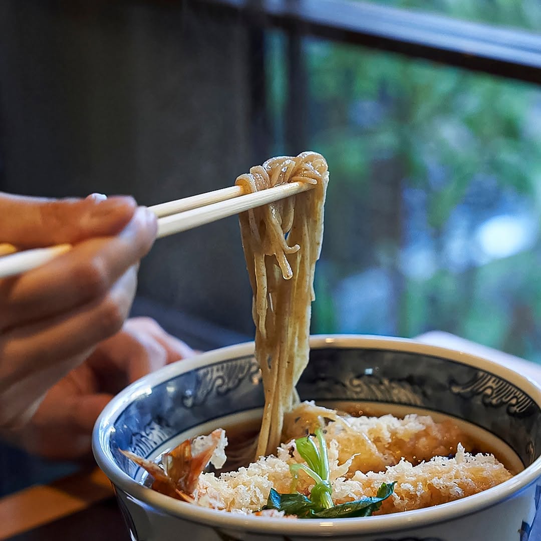 slurping soba noodles in Japan