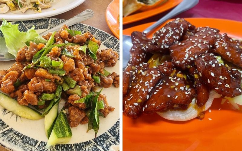 pork butter cubes and honey fried chicken at chua kee seafood restaurant in gelang patah