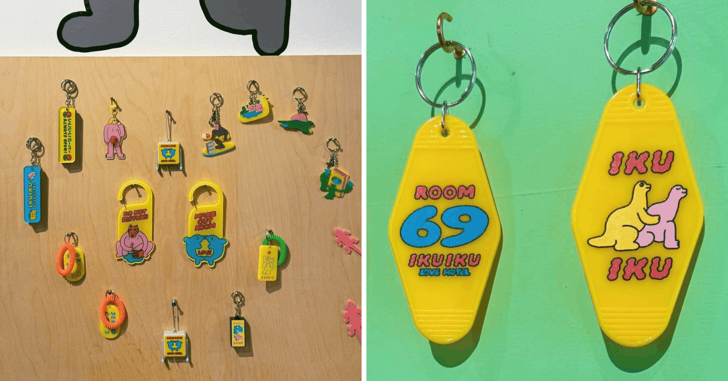Ikuiku Love Hotel door hanger signs and keychains