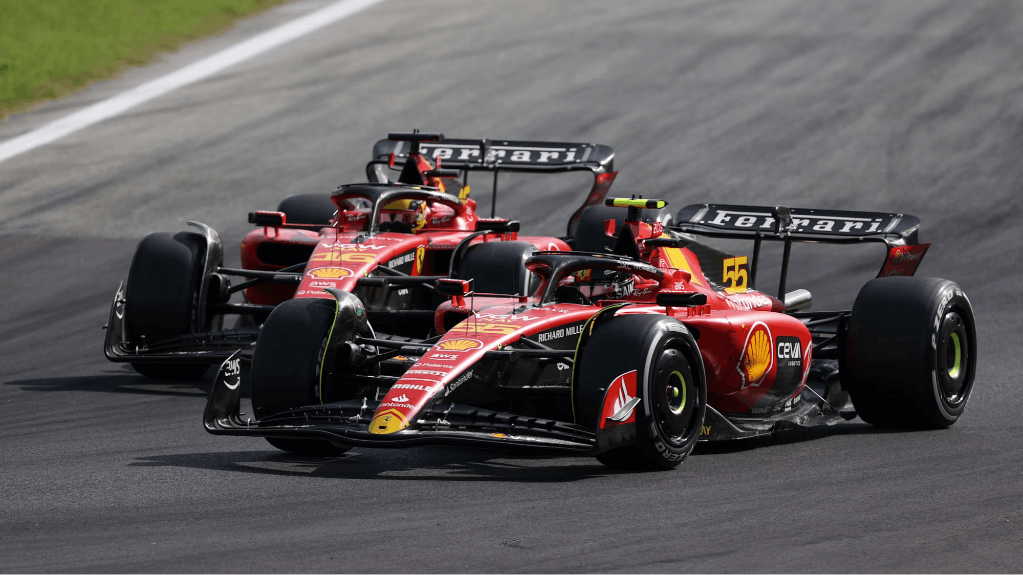 Carlos Sainz and Charles Leclerc battle at the 2023 Italian Grand Prix