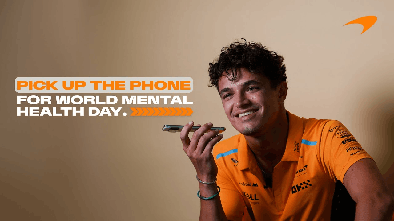 Lando Norris filming a video for Mental Health Day 20204 on McLaren's YouTube channel