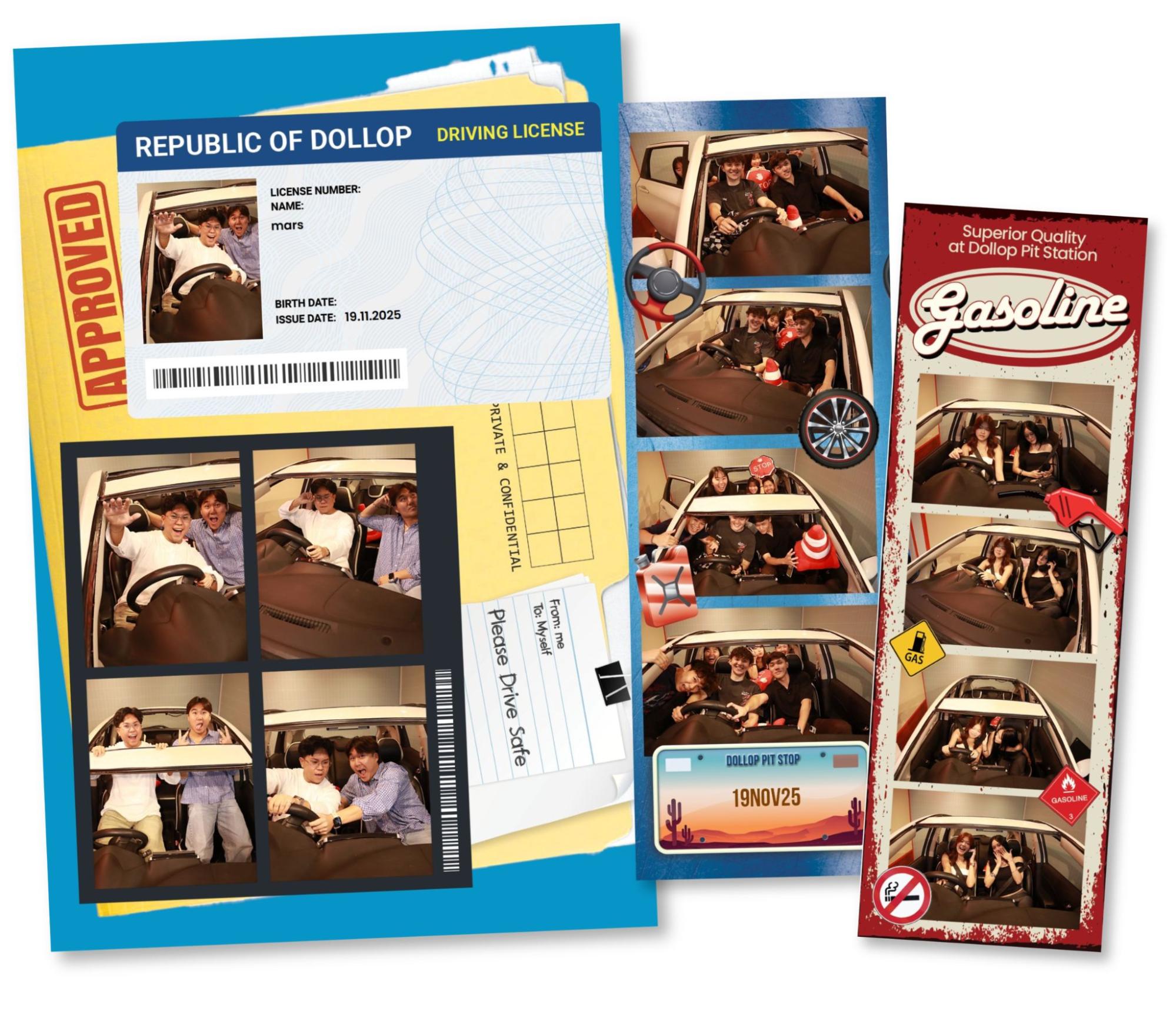 Dollop Pit Stop photobooth at *SCAPE - DIY drivers license keychain 