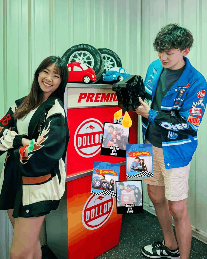 Dollop Pit Stop photobooth at *SCAPE - neon petrol station