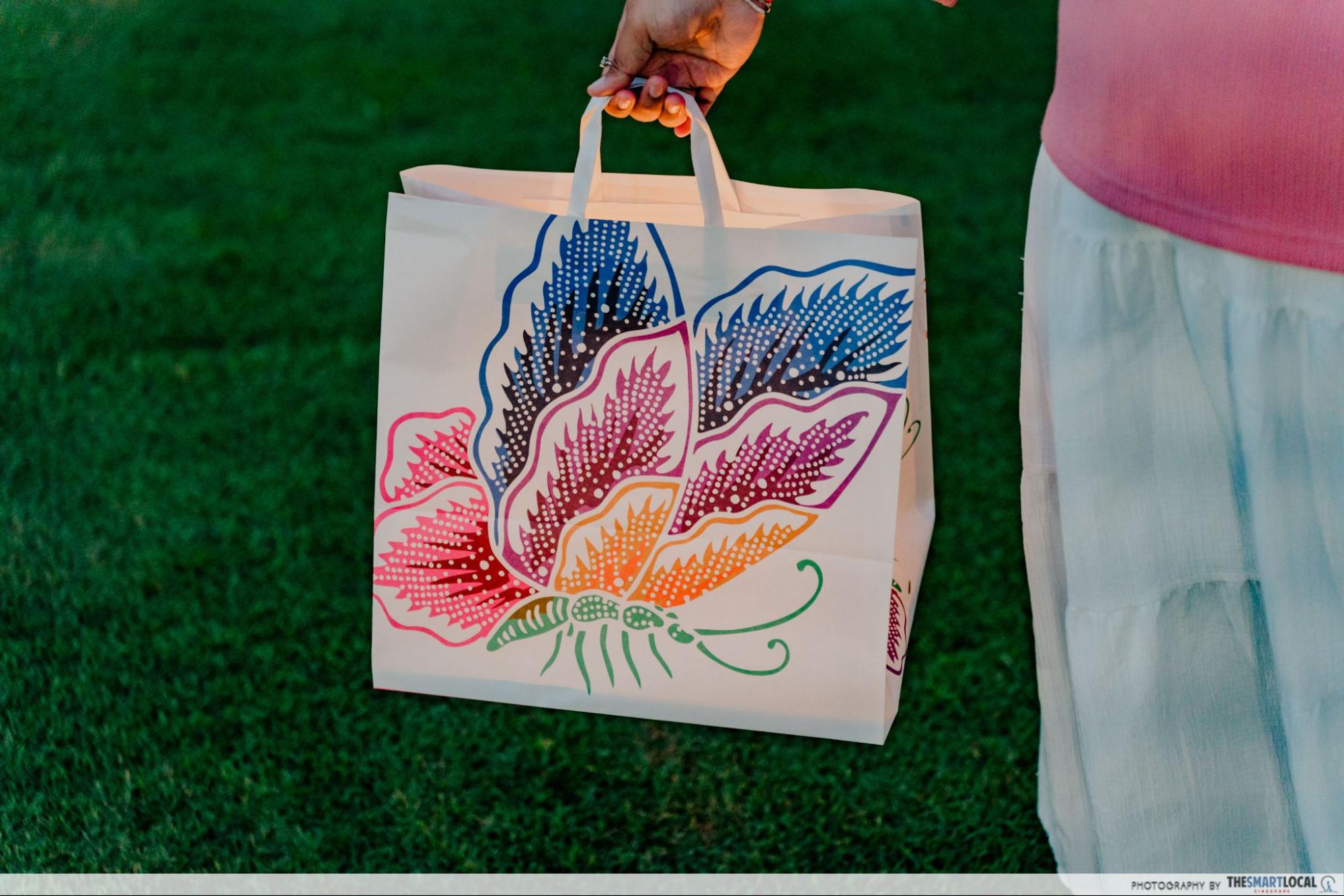paper lantern bag with a batik-style butterfly print