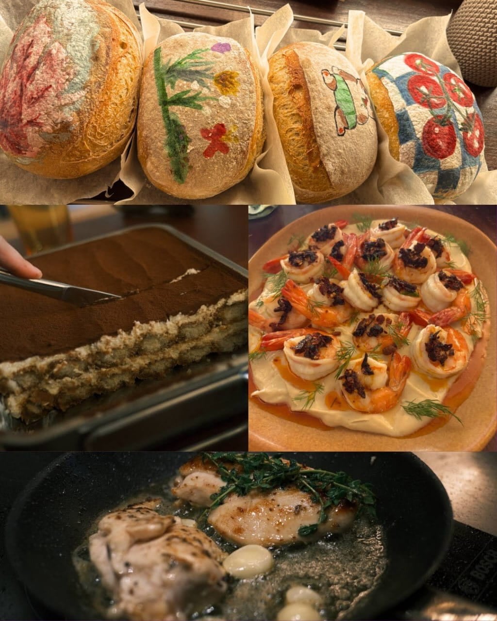 Baked sourdough and food