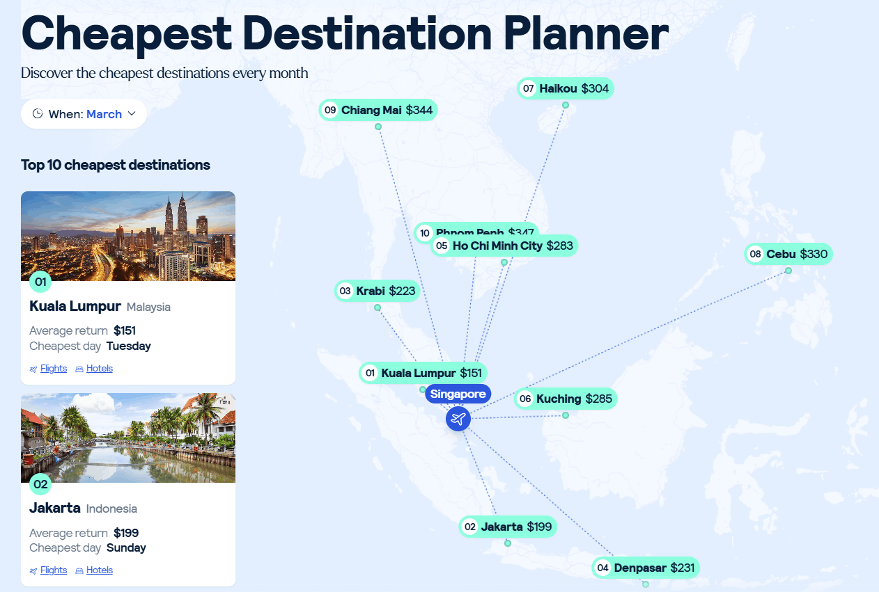 Skyscanner's Cheapest Destination Planner tool
