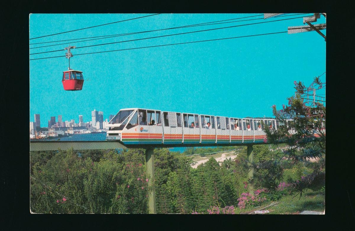 Windowless old Sentosa Monorail train carriage
