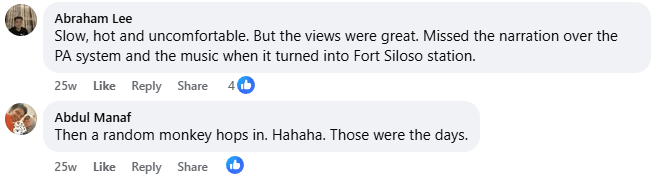 Facebook comments about the old Sentosa Monorail