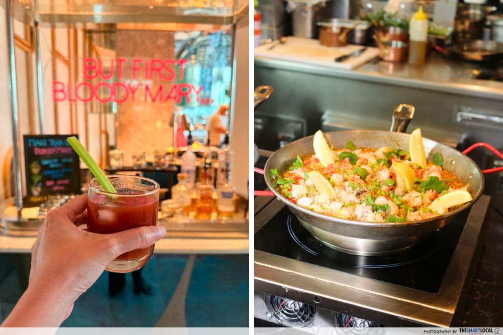 Cocktail station & seafood paella