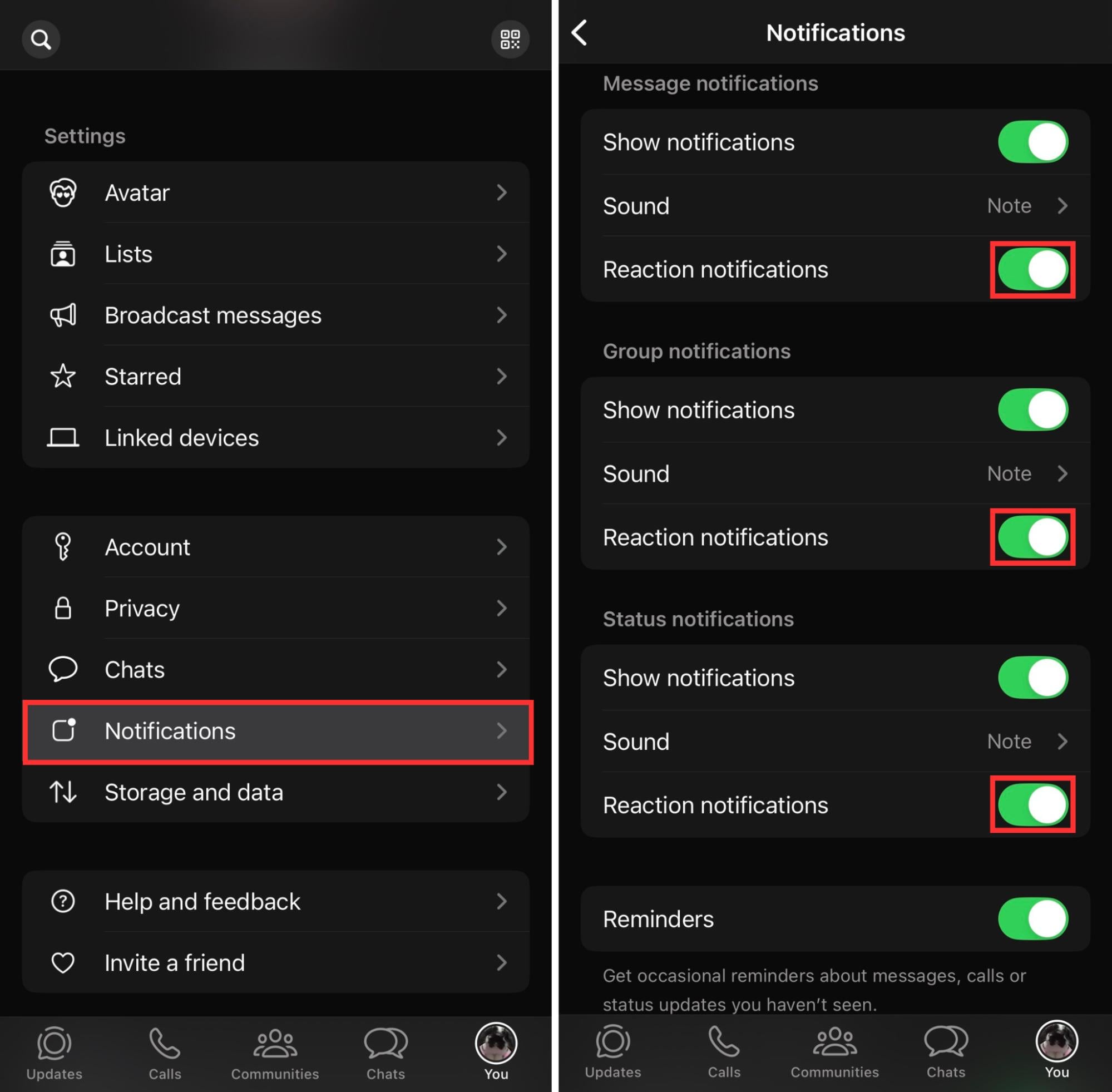 WhatsApp hacks & features - Turn off notifications for emoji reactions