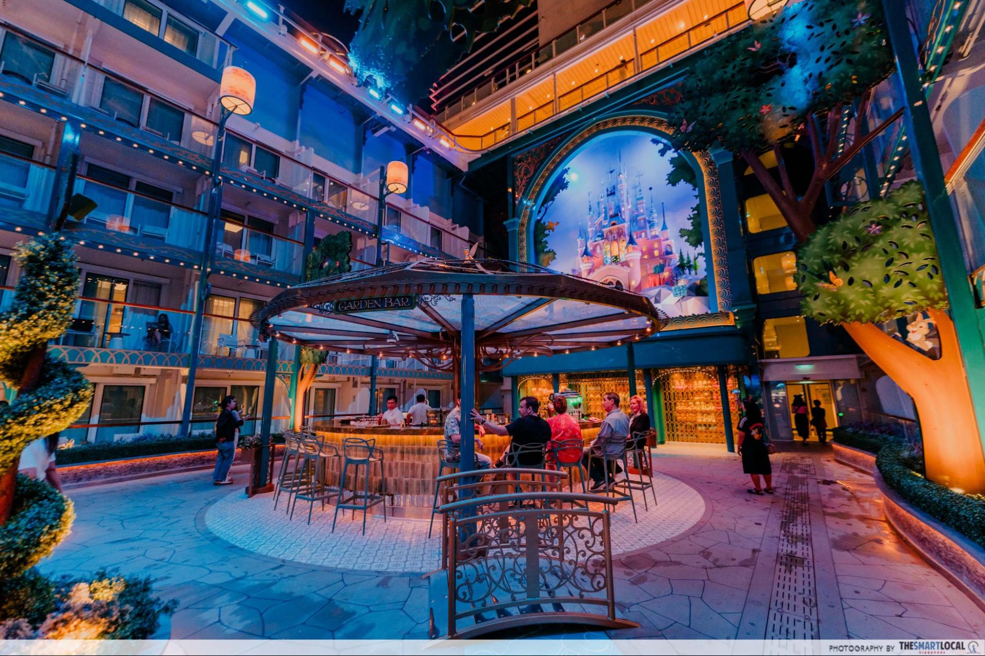 disney adventure cruise - garden bar night