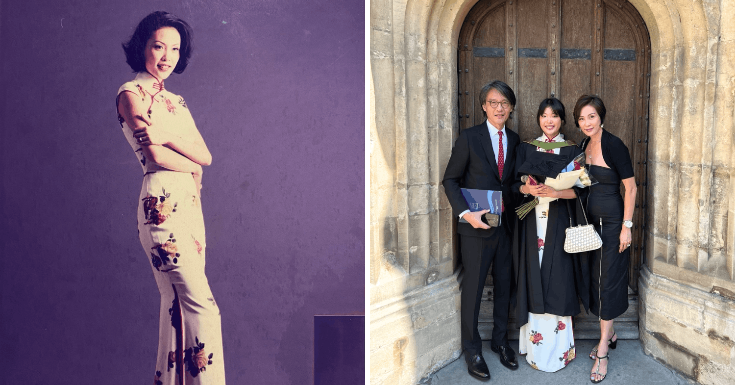 angelica teo / gels wearing her mum lyn wang teo's wedding qipao to her graduation