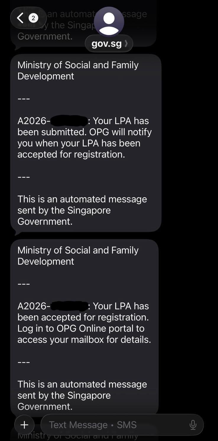 How to apply for LPA Singapore - Confirmation SMS