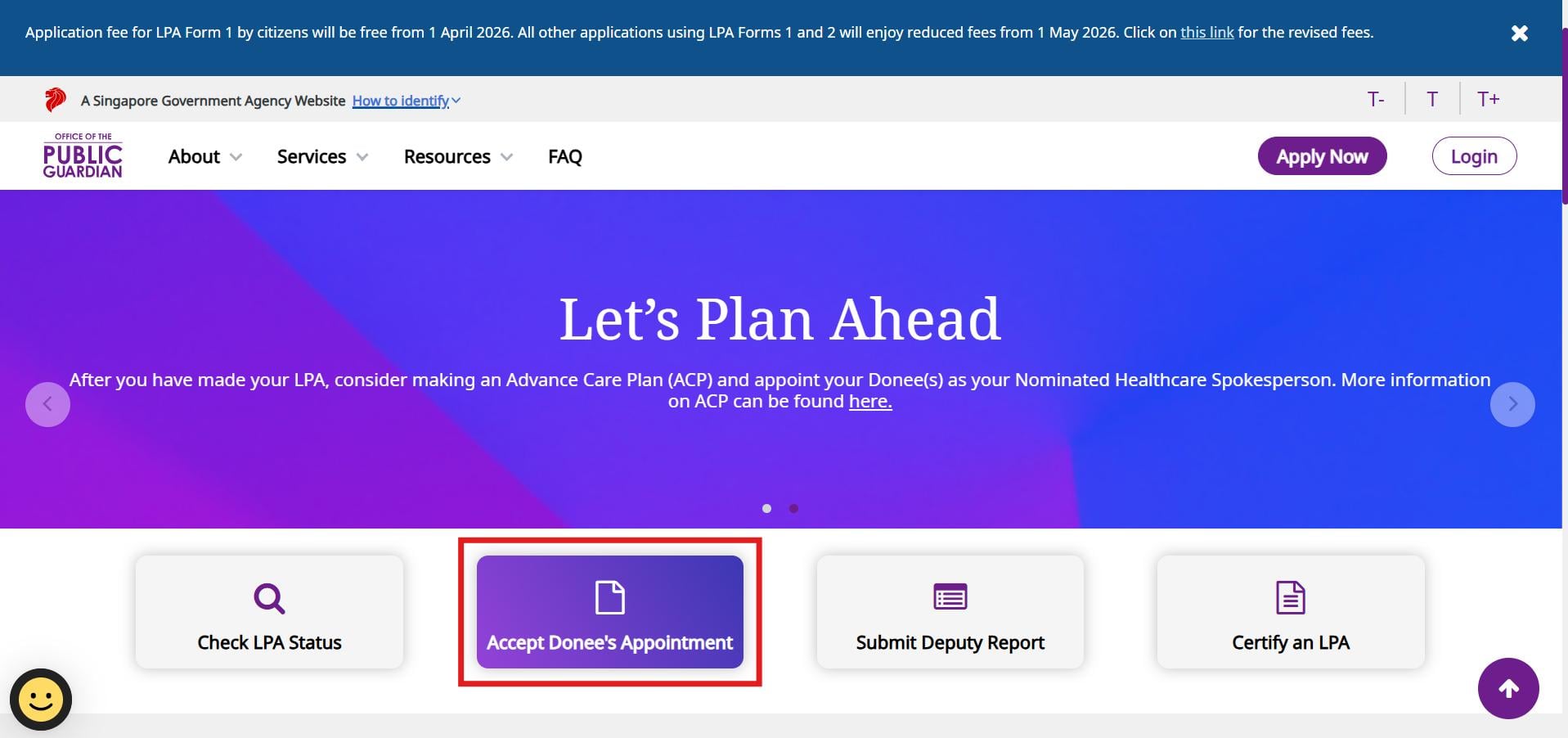 How to apply for LPA Singapore - accept donee's appointment