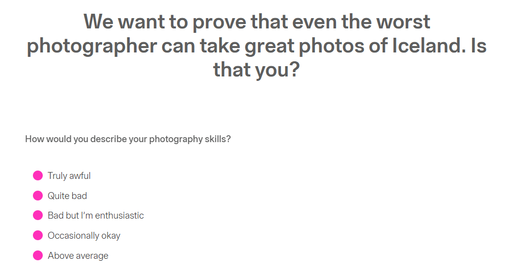 Really Bad Photographer questionnaire 