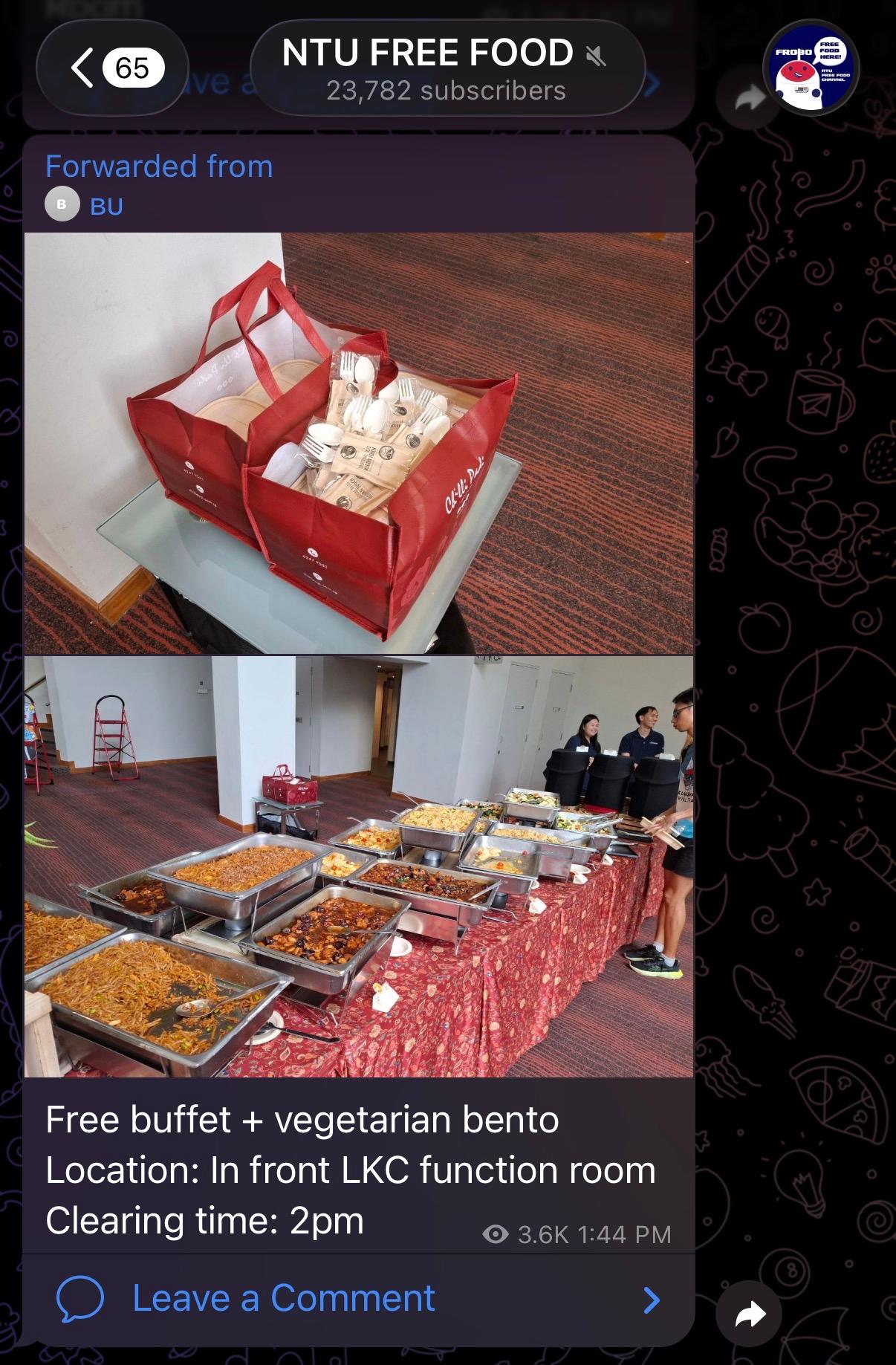 Local uni Telegram groups for free food - NTU FREE FOOD (1)