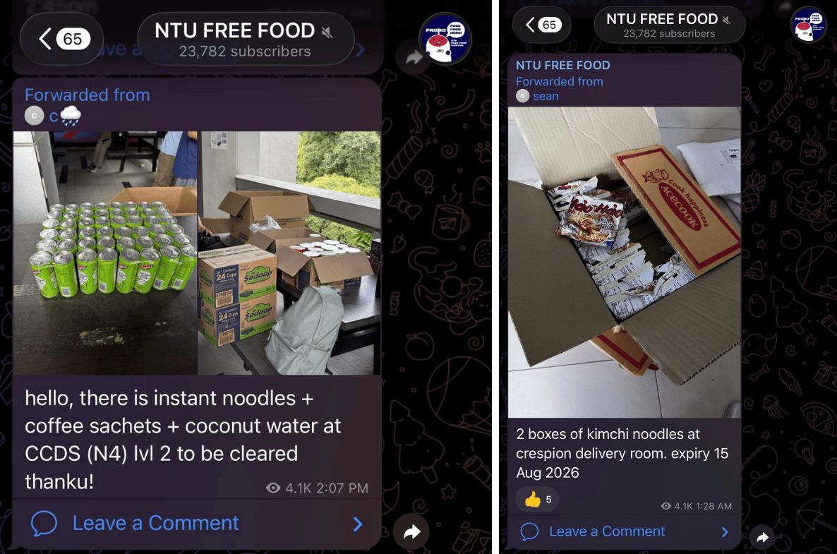 Local uni Telegram groups for free food - NTU FREE FOOD (2)