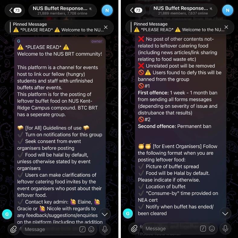 Local uni Telegram groups for free food - NUS Buffet Response Team Guidelines