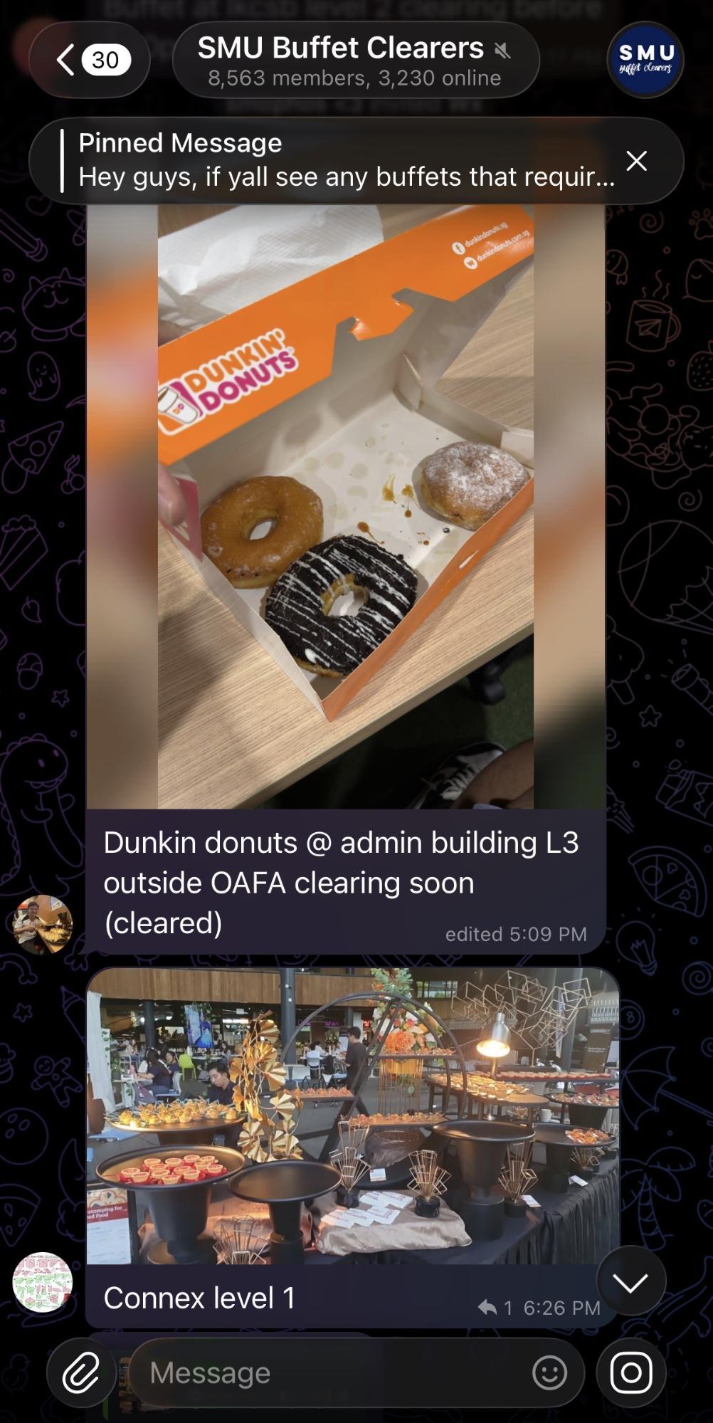 Local uni Telegram groups for free food - SMU Buffet Clearers (2)