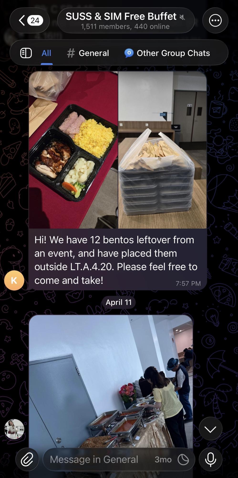 Local uni Telegram groups for free food - SUSS & SIM Free Buffet
