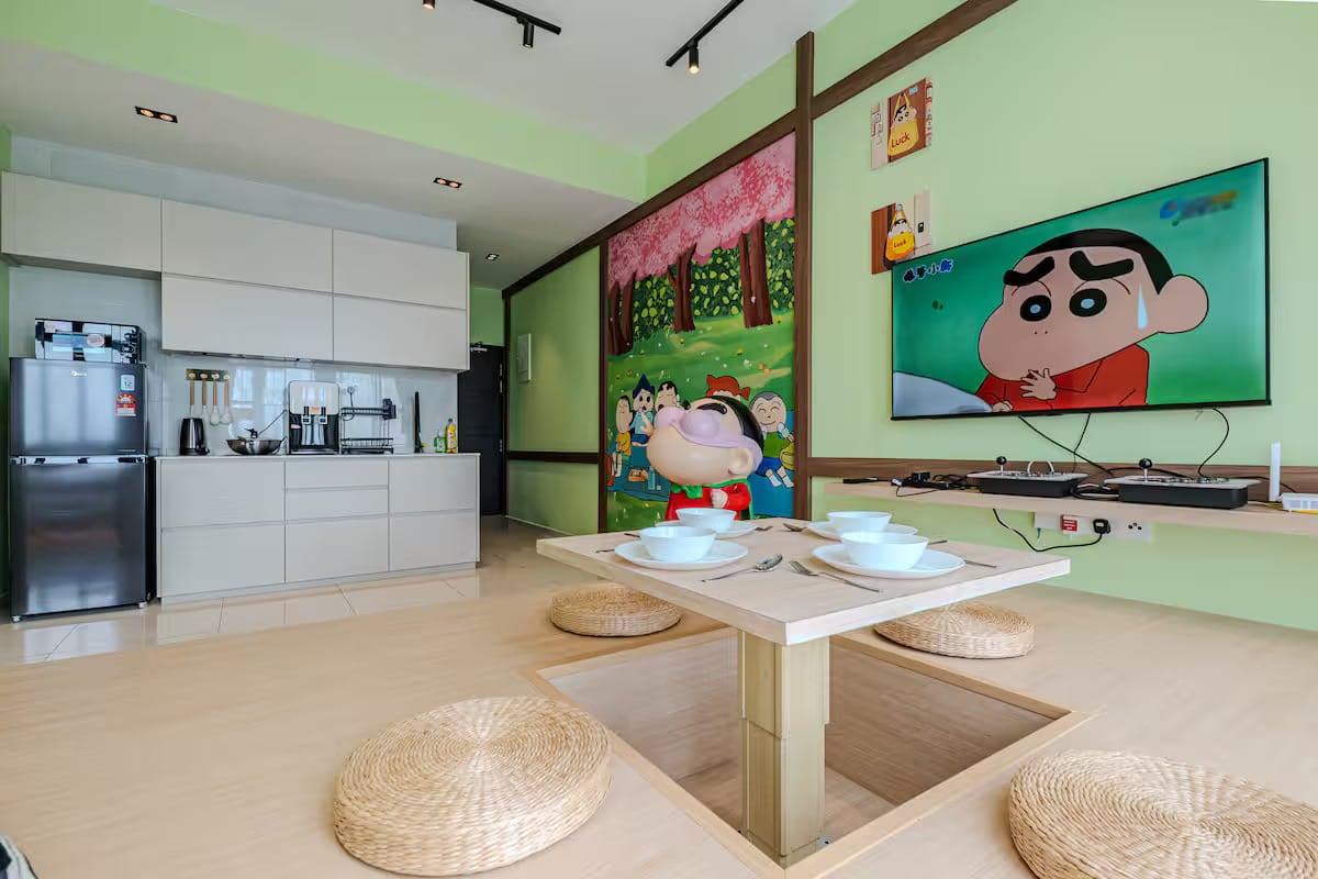 Shin-chan Airbnb living room and kitchen