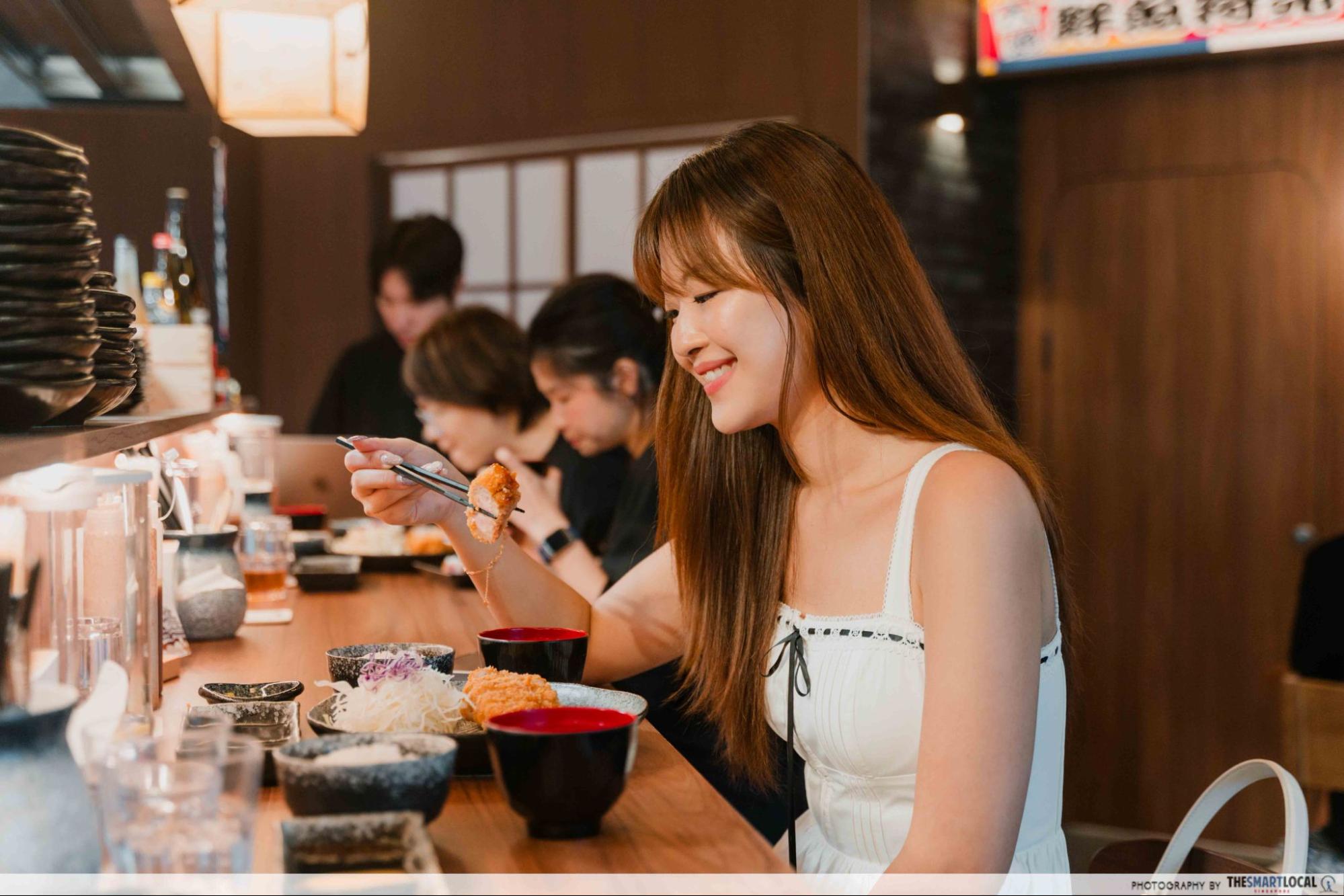 Eating at Tonkatsu Daiki