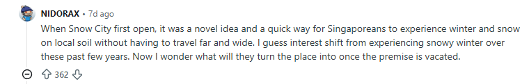 Reddit comment about Snow City closing