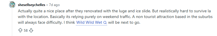 Reddit comment about Snow City's upcoming closure