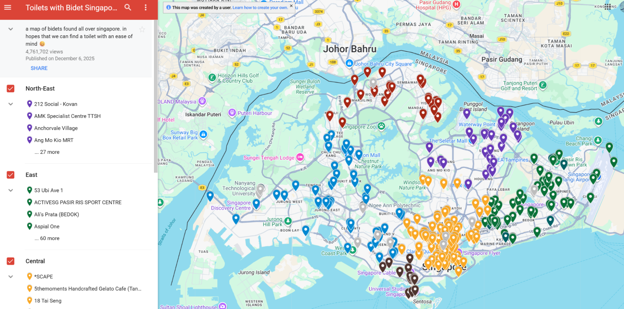 map of sg toilets with bidet