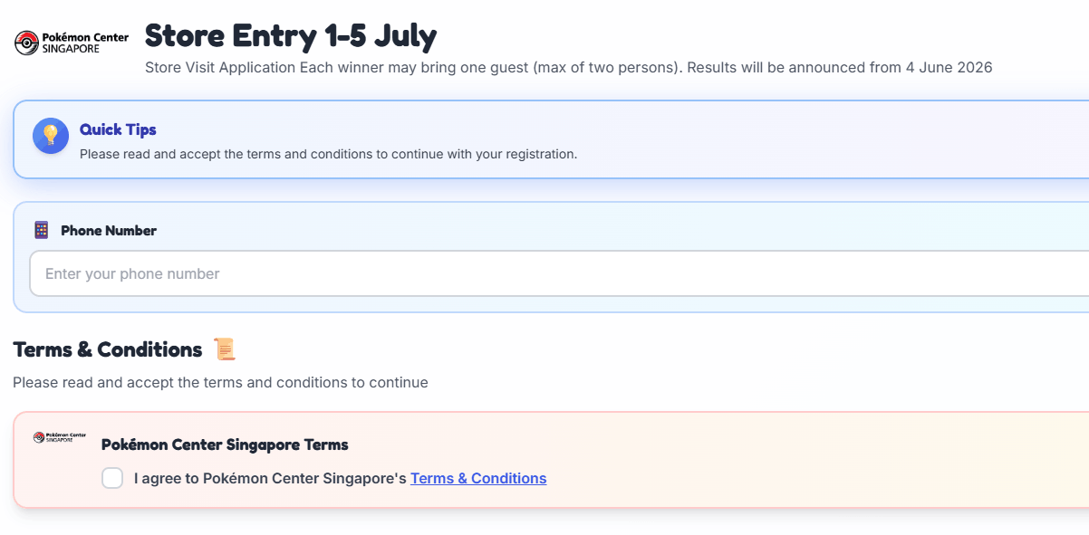 Pokémon Center Singapore Store Visit Application
