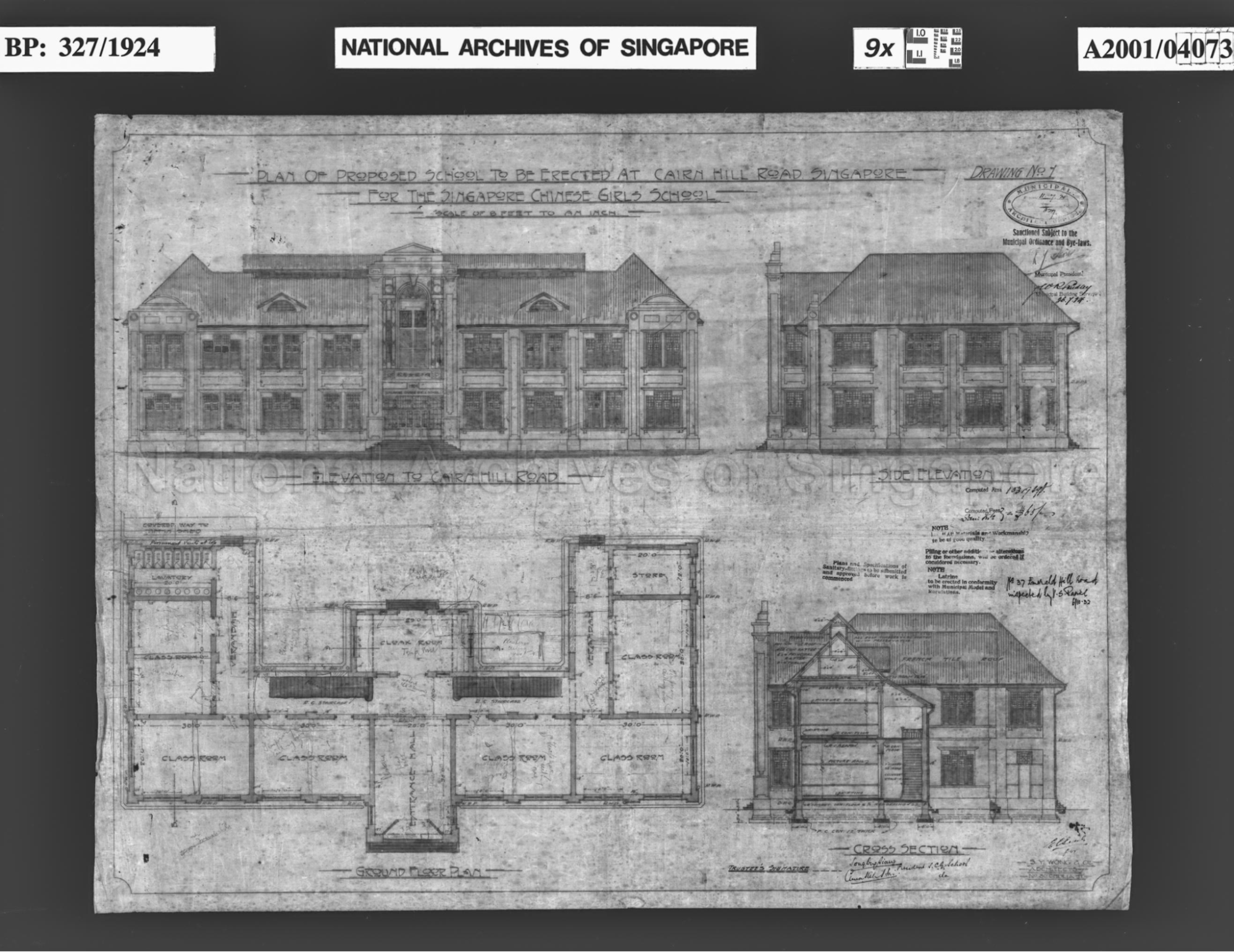 former SCGS building emerald hill orchard to be redeveloped - Plan of the proposed SCGS building at Cairnhill Road (37 Emerald Hill Road) in 1924.