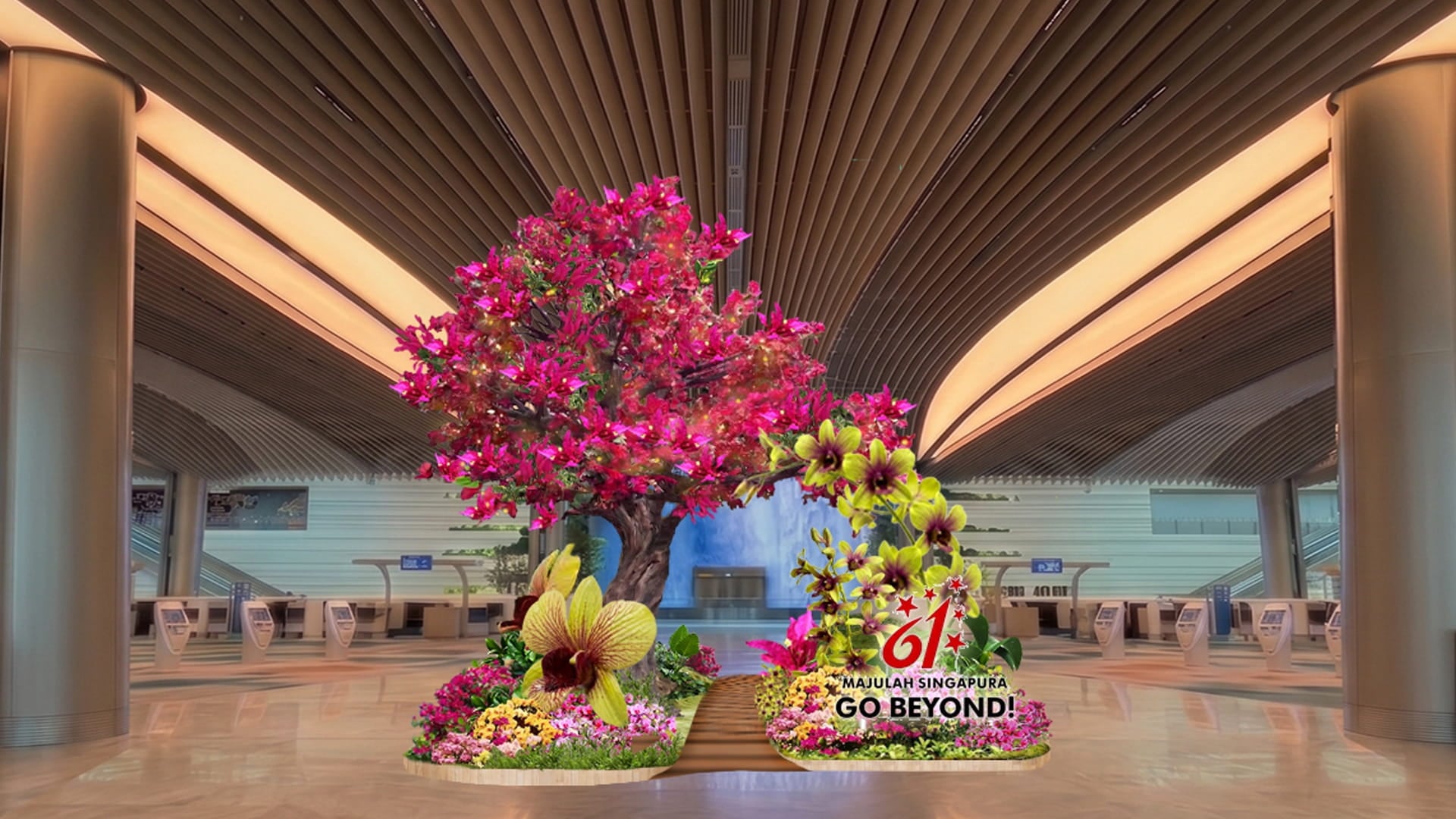 Changi Airport National Day 2026 - Artist's Impression of National Day horticultural display at Changi Airport T2