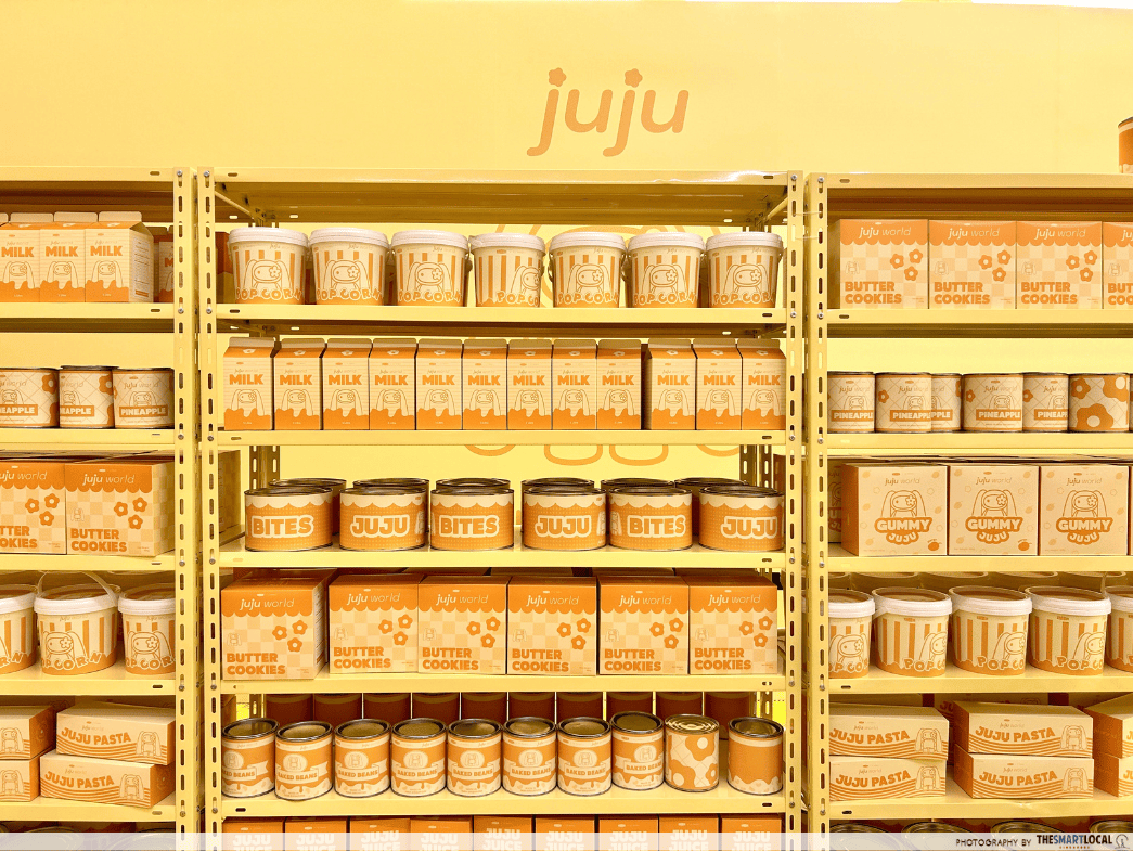 Items displayed on the shelves at juju world