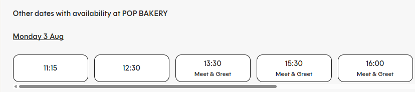Reservation page for POP BAKERY