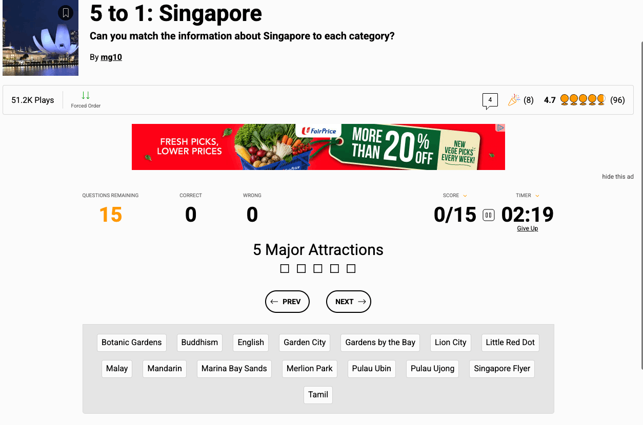 Singapore-themed games - sporcle