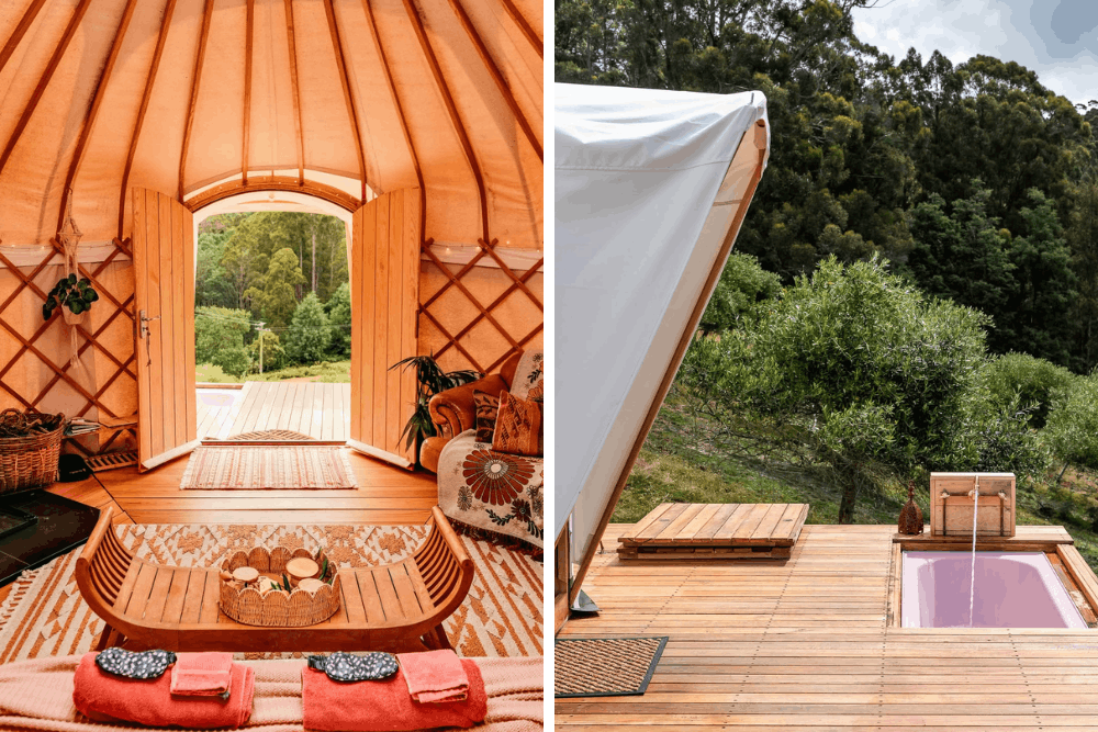 Soft adventure outdoor travel ideas in Tasmania - glamping yurt