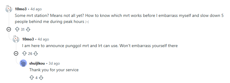 Reddit comment about which MRT stations allow Apple Pay Express Transit