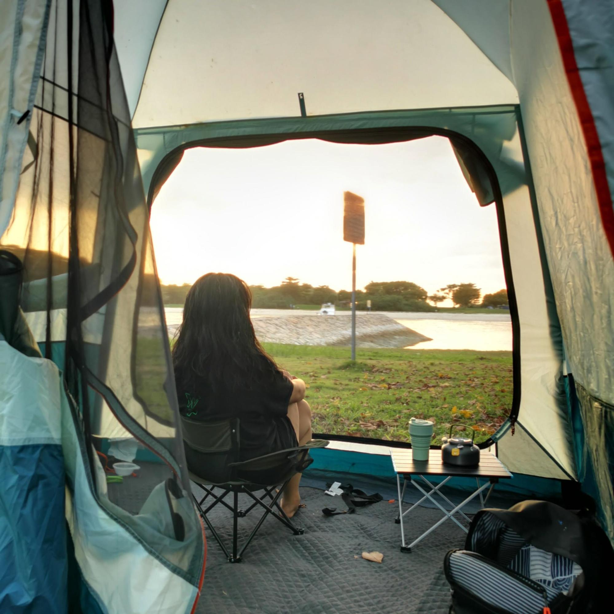 Sitting in a tent