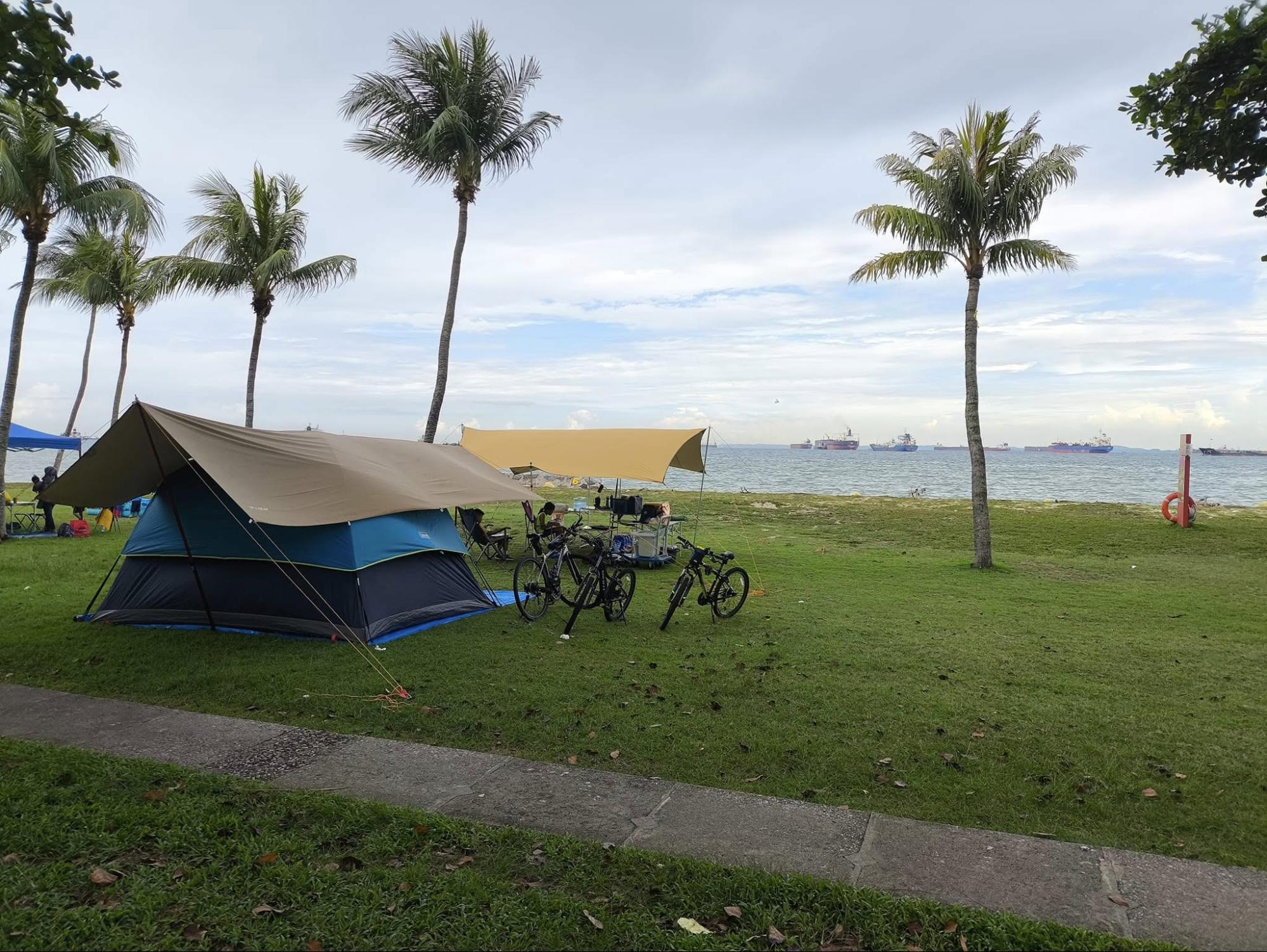 Setting up tent at the park