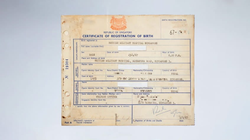 Old Singapore birth certificate