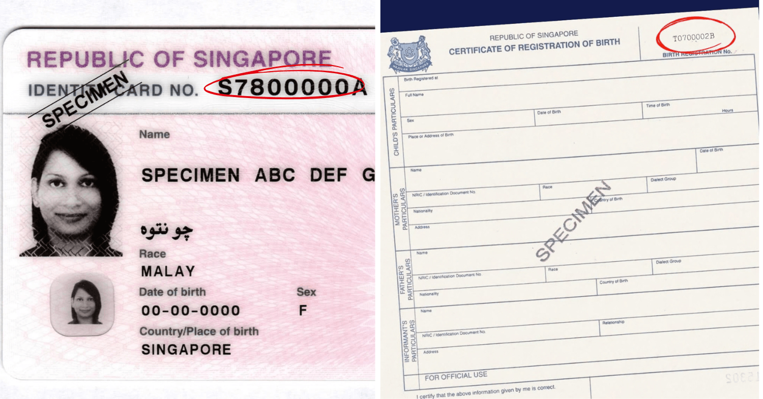 Current Singapore IC and birth certificate