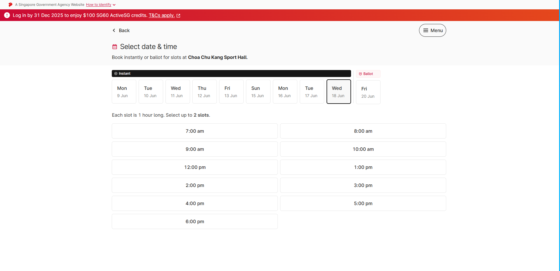 ActiveSG badminton court booking