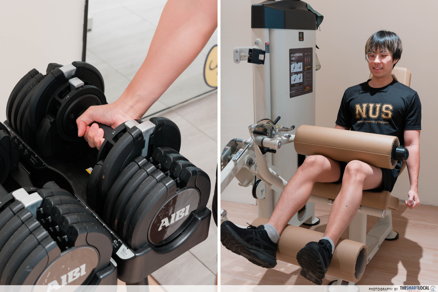 Dumbbells & leg curl machine