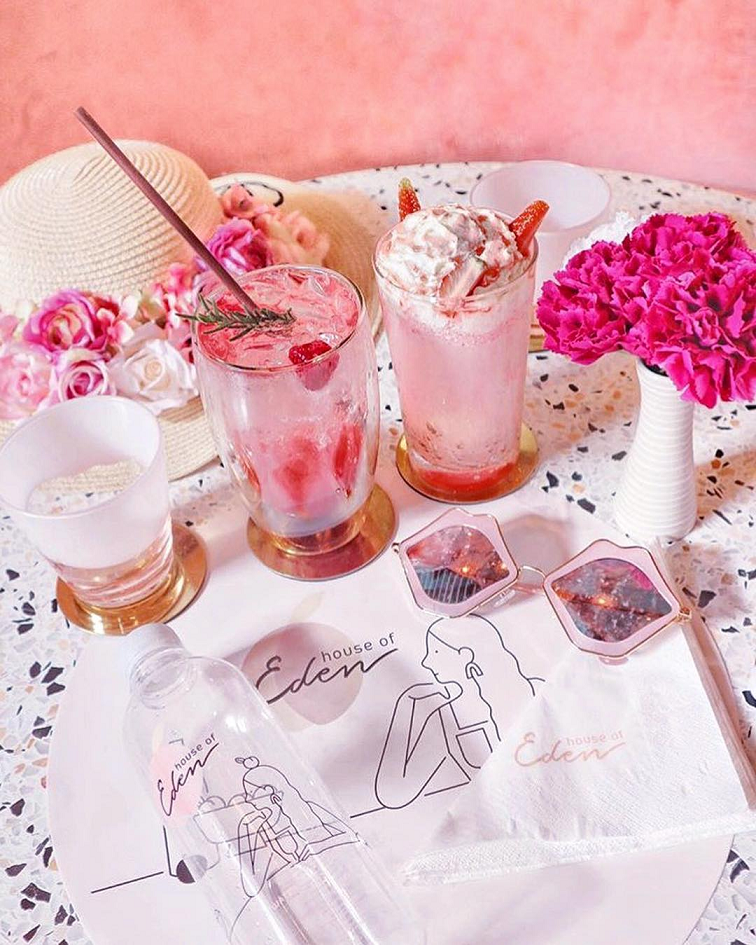 house of eden pink restaurant themed cafe shops bangkok pink drinks milkshake instagrammable